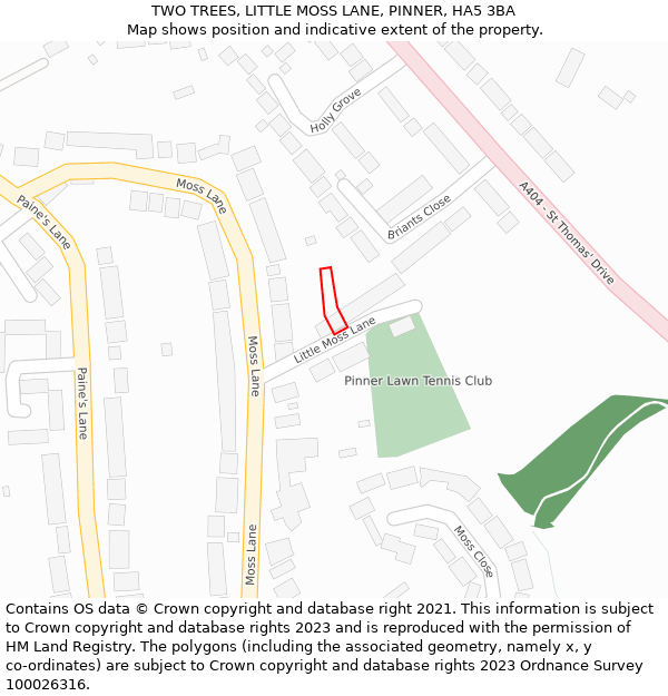 TWO TREES, LITTLE MOSS LANE, PINNER, HA5 3BA: Location map and indicative extent of plot