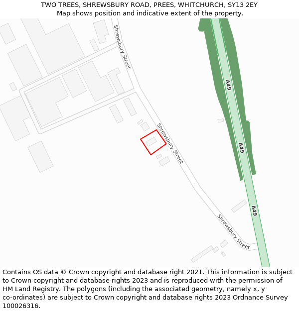 TWO TREES, SHREWSBURY ROAD, PREES, WHITCHURCH, SY13 2EY: Location map and indicative extent of plot