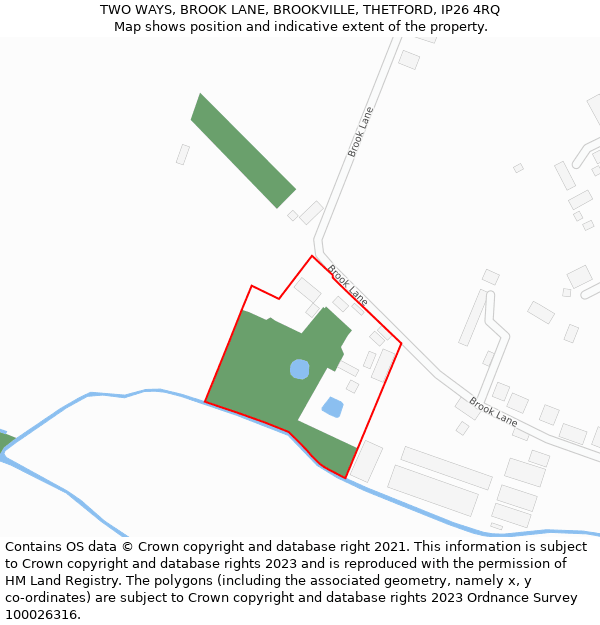 TWO WAYS, BROOK LANE, BROOKVILLE, THETFORD, IP26 4RQ: Location map and indicative extent of plot