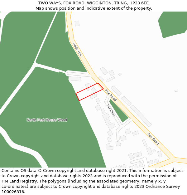 TWO WAYS, FOX ROAD, WIGGINTON, TRING, HP23 6EE: Location map and indicative extent of plot