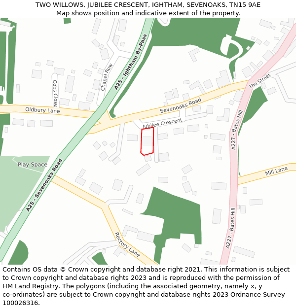 TWO WILLOWS, JUBILEE CRESCENT, IGHTHAM, SEVENOAKS, TN15 9AE: Location map and indicative extent of plot