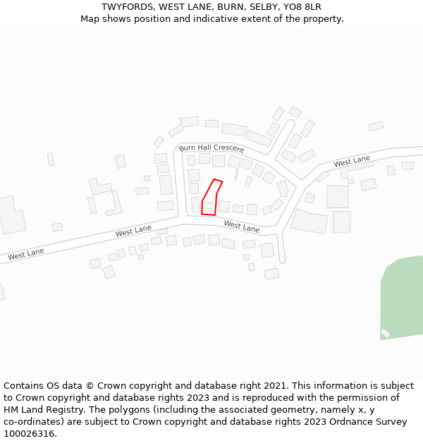 TWYFORDS, WEST LANE, BURN, SELBY, YO8 8LR: Location map and indicative extent of plot