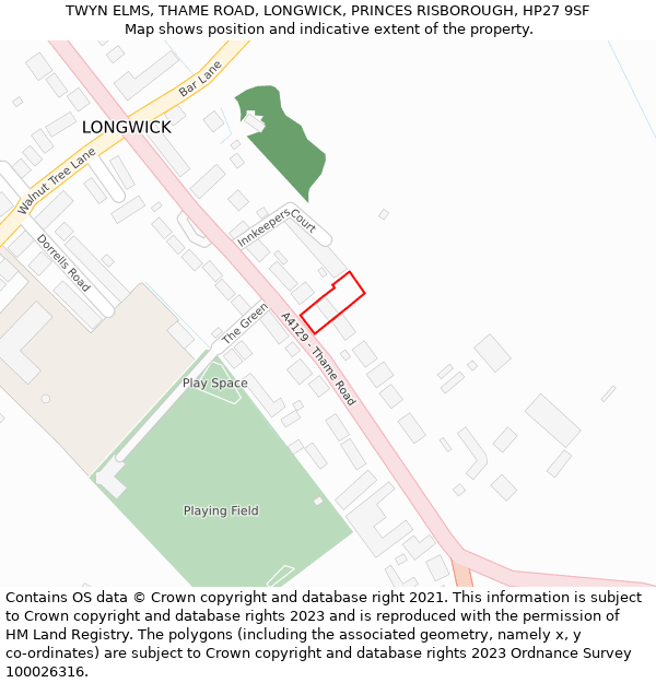 TWYN ELMS, THAME ROAD, LONGWICK, PRINCES RISBOROUGH, HP27 9SF: Location map and indicative extent of plot