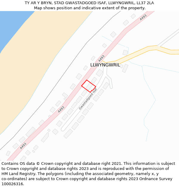 TY AR Y BRYN, STAD GWASTADGOED ISAF, LLWYNGWRIL, LL37 2LA: Location map and indicative extent of plot