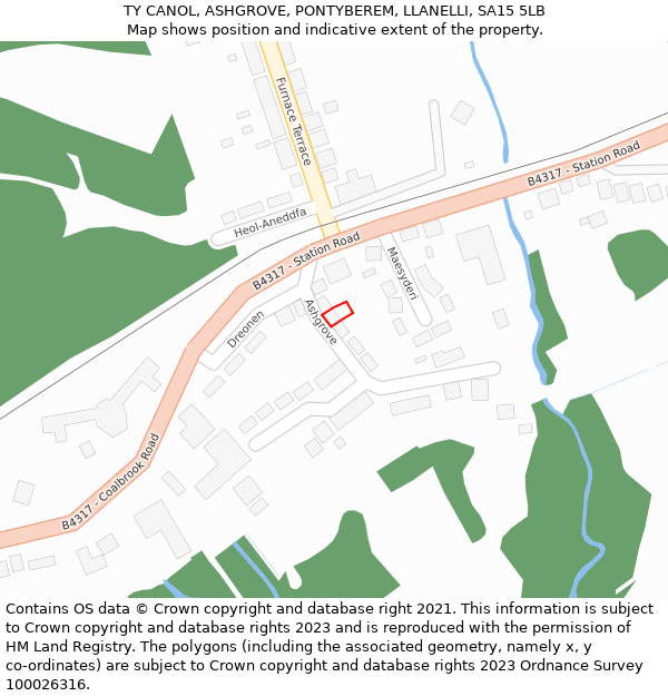 TY CANOL, ASHGROVE, PONTYBEREM, LLANELLI, SA15 5LB: Location map and indicative extent of plot