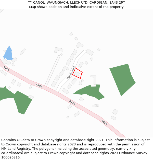 TY CANOL, WAUNGIACH, LLECHRYD, CARDIGAN, SA43 2PT: Location map and indicative extent of plot