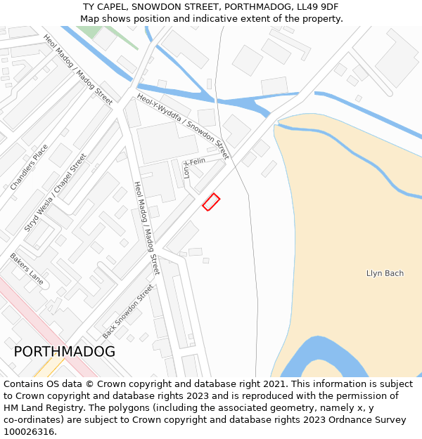 TY CAPEL, SNOWDON STREET, PORTHMADOG, LL49 9DF: Location map and indicative extent of plot