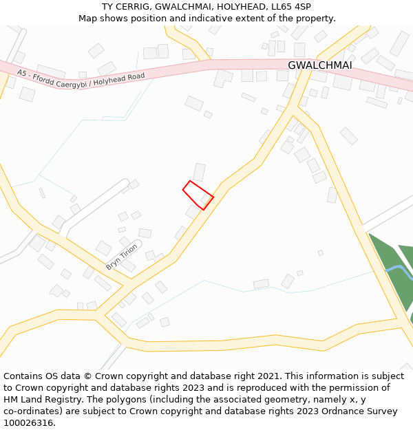 TY CERRIG, GWALCHMAI, HOLYHEAD, LL65 4SP: Location map and indicative extent of plot