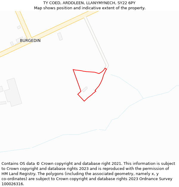 TY COED, ARDDLEEN, LLANYMYNECH, SY22 6PY: Location map and indicative extent of plot