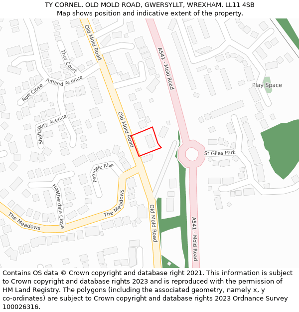 TY CORNEL, OLD MOLD ROAD, GWERSYLLT, WREXHAM, LL11 4SB: Location map and indicative extent of plot