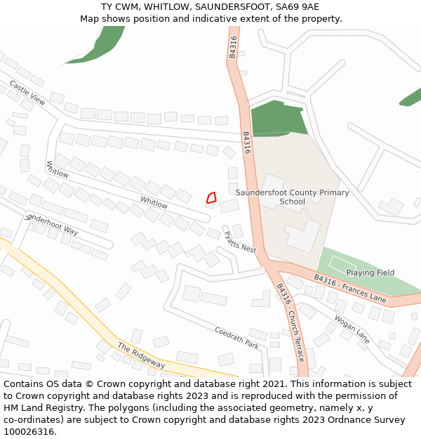 TY CWM, WHITLOW, SAUNDERSFOOT, SA69 9AE: Location map and indicative extent of plot