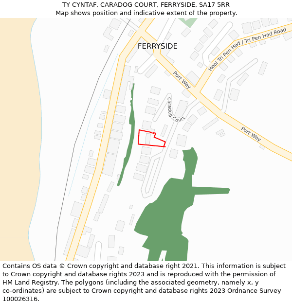 TY CYNTAF, CARADOG COURT, FERRYSIDE, SA17 5RR: Location map and indicative extent of plot