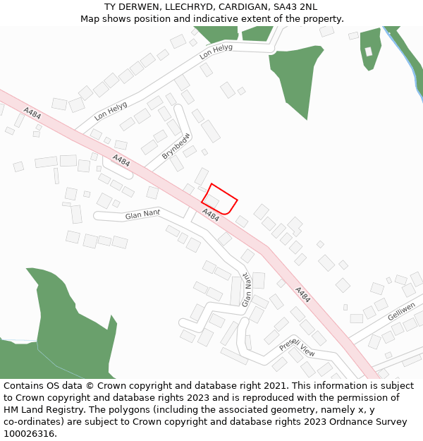 TY DERWEN, LLECHRYD, CARDIGAN, SA43 2NL: Location map and indicative extent of plot