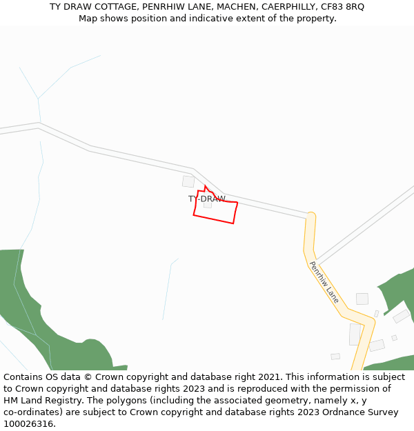 TY DRAW COTTAGE, PENRHIW LANE, MACHEN, CAERPHILLY, CF83 8RQ: Location map and indicative extent of plot