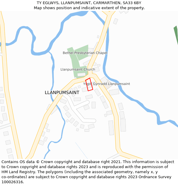 TY EGLWYS, LLANPUMSAINT, CARMARTHEN, SA33 6BY: Location map and indicative extent of plot