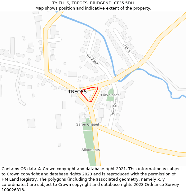 TY ELLIS, TREOES, BRIDGEND, CF35 5DH: Location map and indicative extent of plot