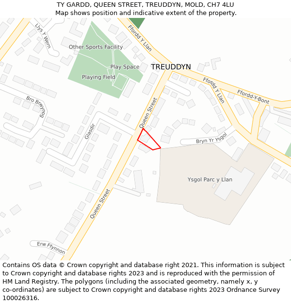 TY GARDD, QUEEN STREET, TREUDDYN, MOLD, CH7 4LU: Location map and indicative extent of plot