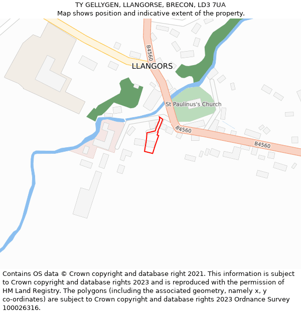 TY GELLYGEN, LLANGORSE, BRECON, LD3 7UA: Location map and indicative extent of plot