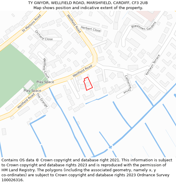 TY GWYDR, WELLFIELD ROAD, MARSHFIELD, CARDIFF, CF3 2UB: Location map and indicative extent of plot