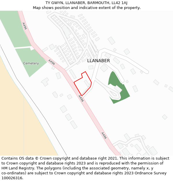 TY GWYN, LLANABER, BARMOUTH, LL42 1AJ: Location map and indicative extent of plot