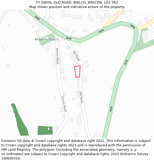 TY GWYN, OLD ROAD, BWLCH, BRECON, LD3 7RZ: Location map and indicative extent of plot