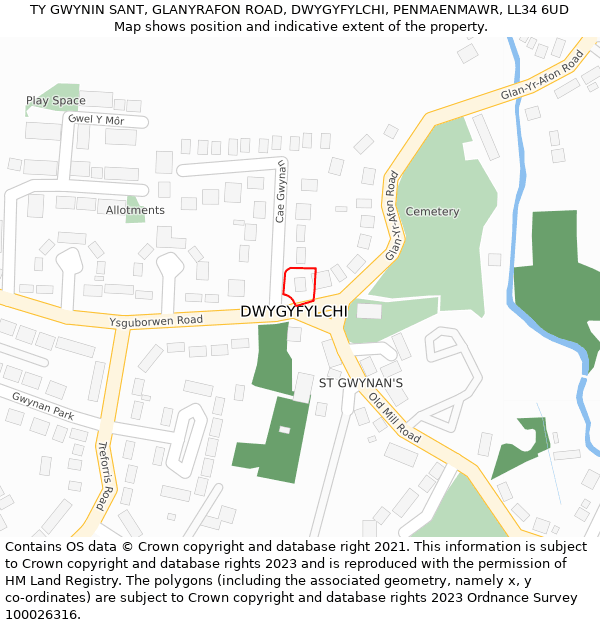 TY GWYNIN SANT, GLANYRAFON ROAD, DWYGYFYLCHI, PENMAENMAWR, LL34 6UD: Location map and indicative extent of plot