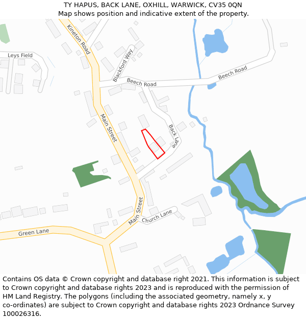 TY HAPUS, BACK LANE, OXHILL, WARWICK, CV35 0QN: Location map and indicative extent of plot