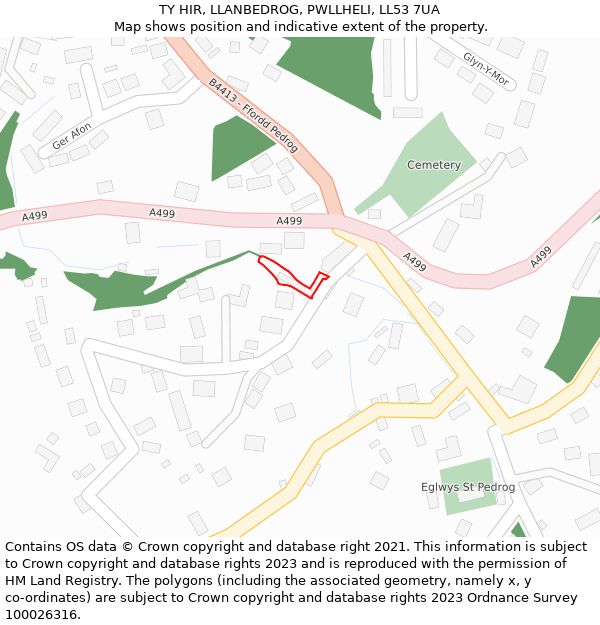 TY HIR, LLANBEDROG, PWLLHELI, LL53 7UA: Location map and indicative extent of plot