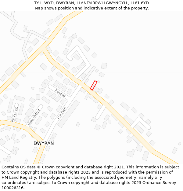 TY LLWYD, DWYRAN, LLANFAIRPWLLGWYNGYLL, LL61 6YD: Location map and indicative extent of plot