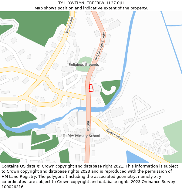 TY LLYWELYN, TREFRIW, LL27 0JH: Location map and indicative extent of plot