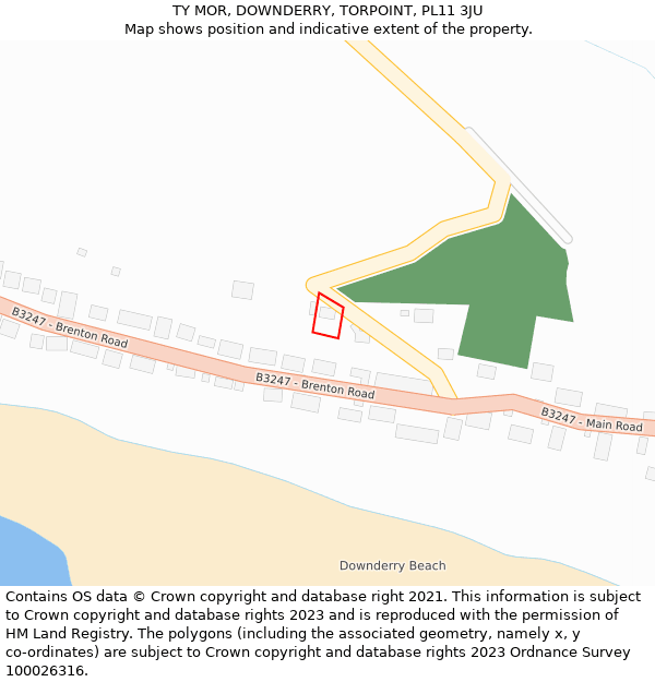 TY MOR, DOWNDERRY, TORPOINT, PL11 3JU: Location map and indicative extent of plot
