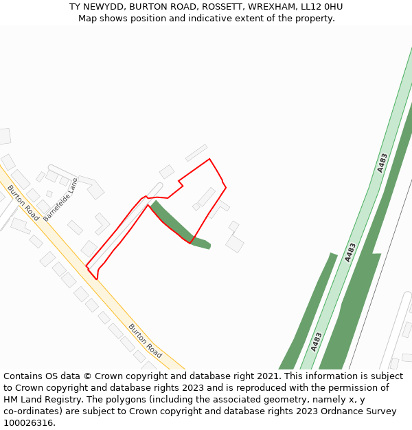 TY NEWYDD, BURTON ROAD, ROSSETT, WREXHAM, LL12 0HU: Location map and indicative extent of plot