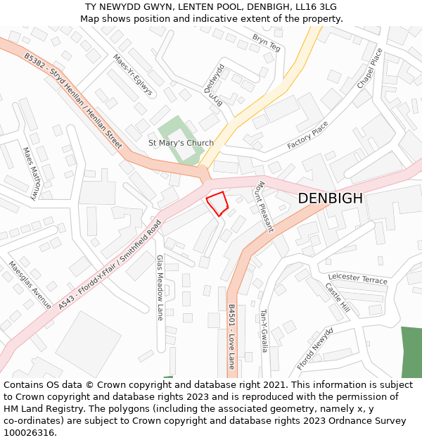 TY NEWYDD GWYN, LENTEN POOL, DENBIGH, LL16 3LG: Location map and indicative extent of plot