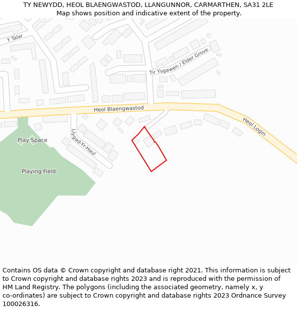 TY NEWYDD, HEOL BLAENGWASTOD, LLANGUNNOR, CARMARTHEN, SA31 2LE: Location map and indicative extent of plot