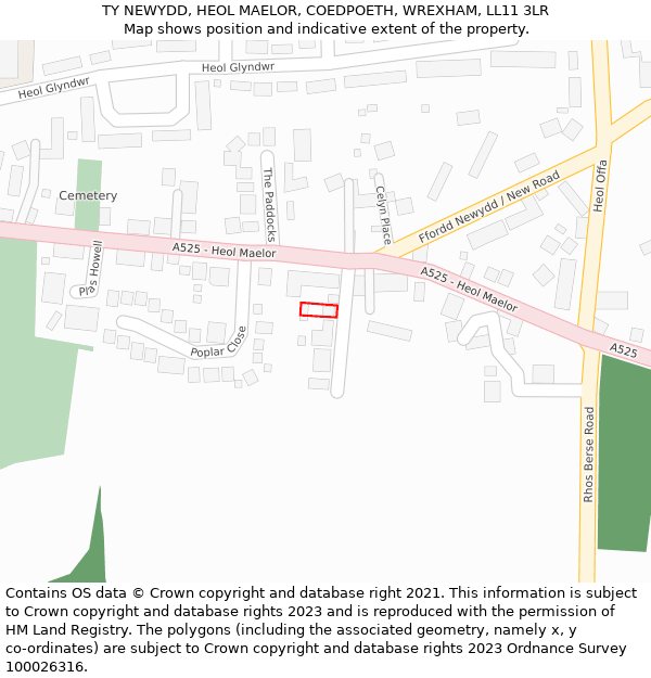 TY NEWYDD, HEOL MAELOR, COEDPOETH, WREXHAM, LL11 3LR: Location map and indicative extent of plot