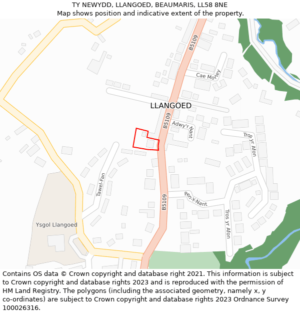 TY NEWYDD, LLANGOED, BEAUMARIS, LL58 8NE: Location map and indicative extent of plot