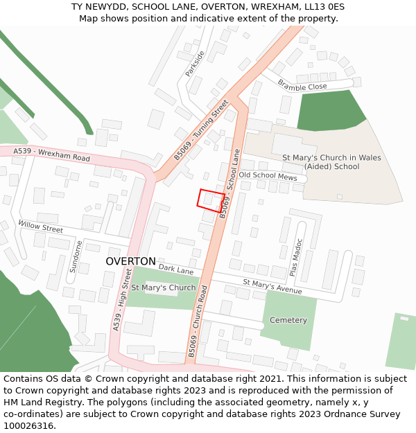TY NEWYDD, SCHOOL LANE, OVERTON, WREXHAM, LL13 0ES: Location map and indicative extent of plot