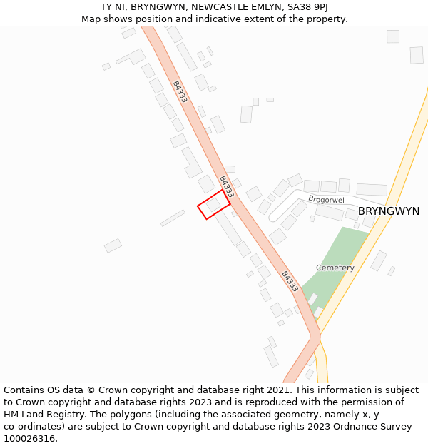 TY NI, BRYNGWYN, NEWCASTLE EMLYN, SA38 9PJ: Location map and indicative extent of plot