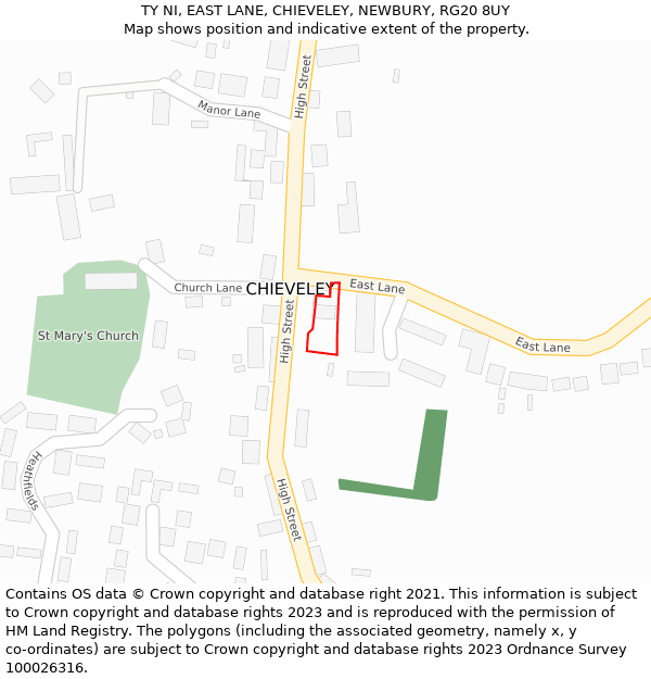 TY NI, EAST LANE, CHIEVELEY, NEWBURY, RG20 8UY: Location map and indicative extent of plot