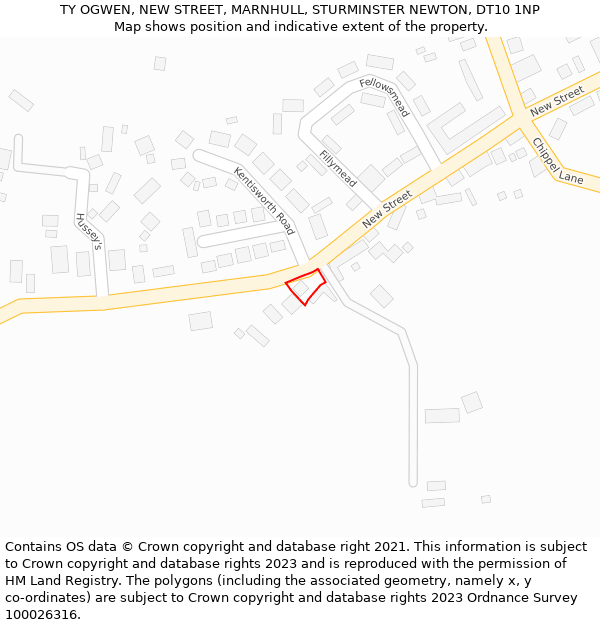 TY OGWEN, NEW STREET, MARNHULL, STURMINSTER NEWTON, DT10 1NP: Location map and indicative extent of plot