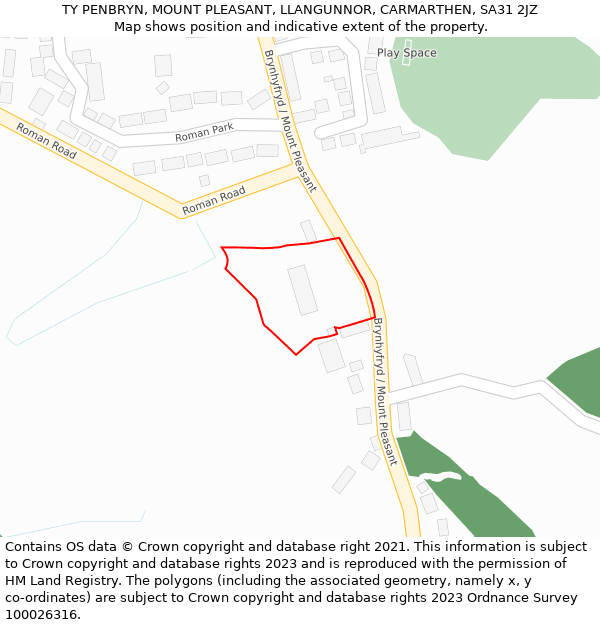 TY PENBRYN, MOUNT PLEASANT, LLANGUNNOR, CARMARTHEN, SA31 2JZ: Location map and indicative extent of plot