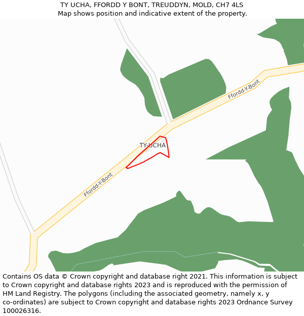 TY UCHA, FFORDD Y BONT, TREUDDYN, MOLD, CH7 4LS: Location map and indicative extent of plot