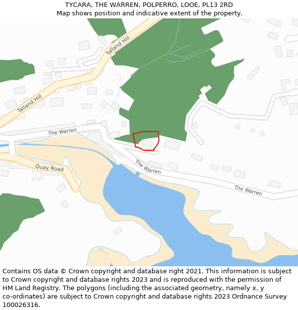 TYCARA, THE WARREN, POLPERRO, LOOE, PL13 2RD: Location map and indicative extent of plot