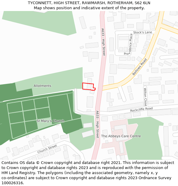 TYCONNETT, HIGH STREET, RAWMARSH, ROTHERHAM, S62 6LN: Location map and indicative extent of plot