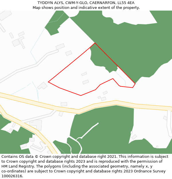 TYDDYN ALYS, CWM-Y-GLO, CAERNARFON, LL55 4EA: Location map and indicative extent of plot