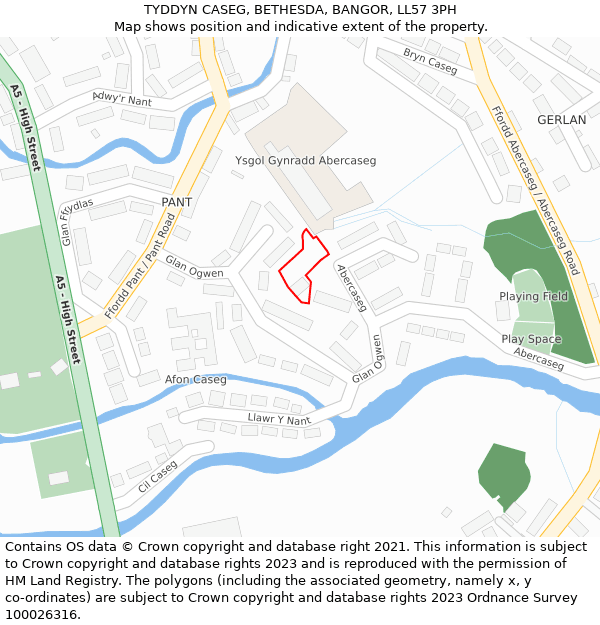TYDDYN CASEG, BETHESDA, BANGOR, LL57 3PH: Location map and indicative extent of plot