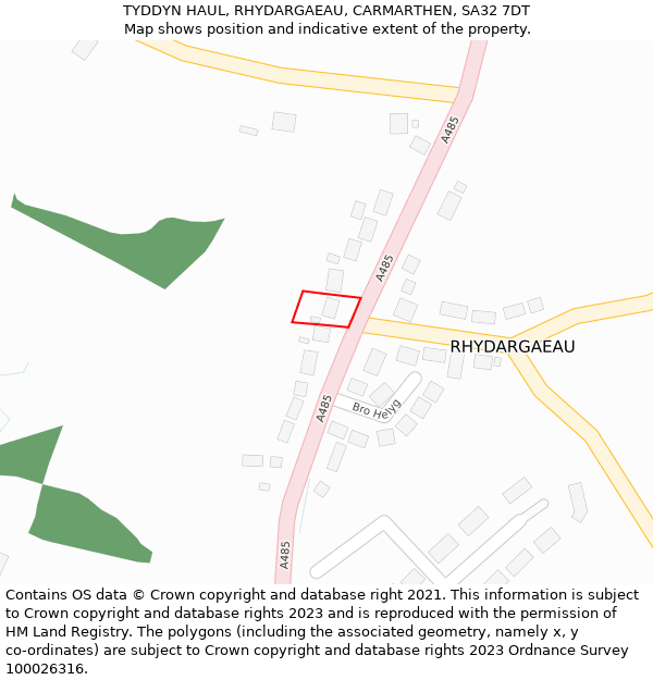 TYDDYN HAUL, RHYDARGAEAU, CARMARTHEN, SA32 7DT: Location map and indicative extent of plot