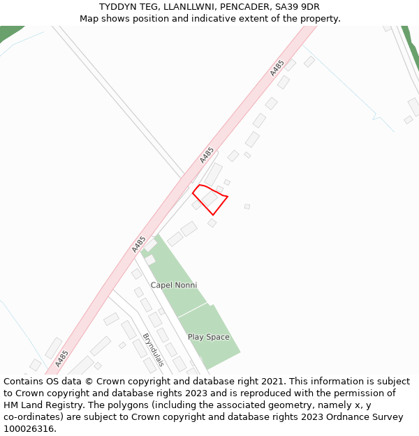 TYDDYN TEG, LLANLLWNI, PENCADER, SA39 9DR: Location map and indicative extent of plot