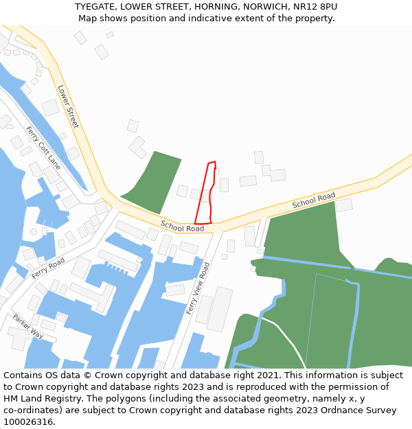 TYEGATE, LOWER STREET, HORNING, NORWICH, NR12 8PU: Location map and indicative extent of plot