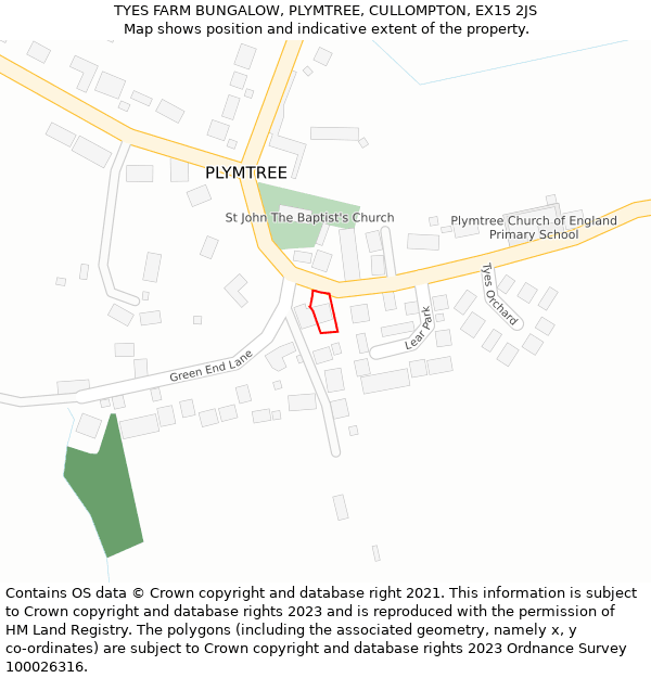 TYES FARM BUNGALOW, PLYMTREE, CULLOMPTON, EX15 2JS: Location map and indicative extent of plot